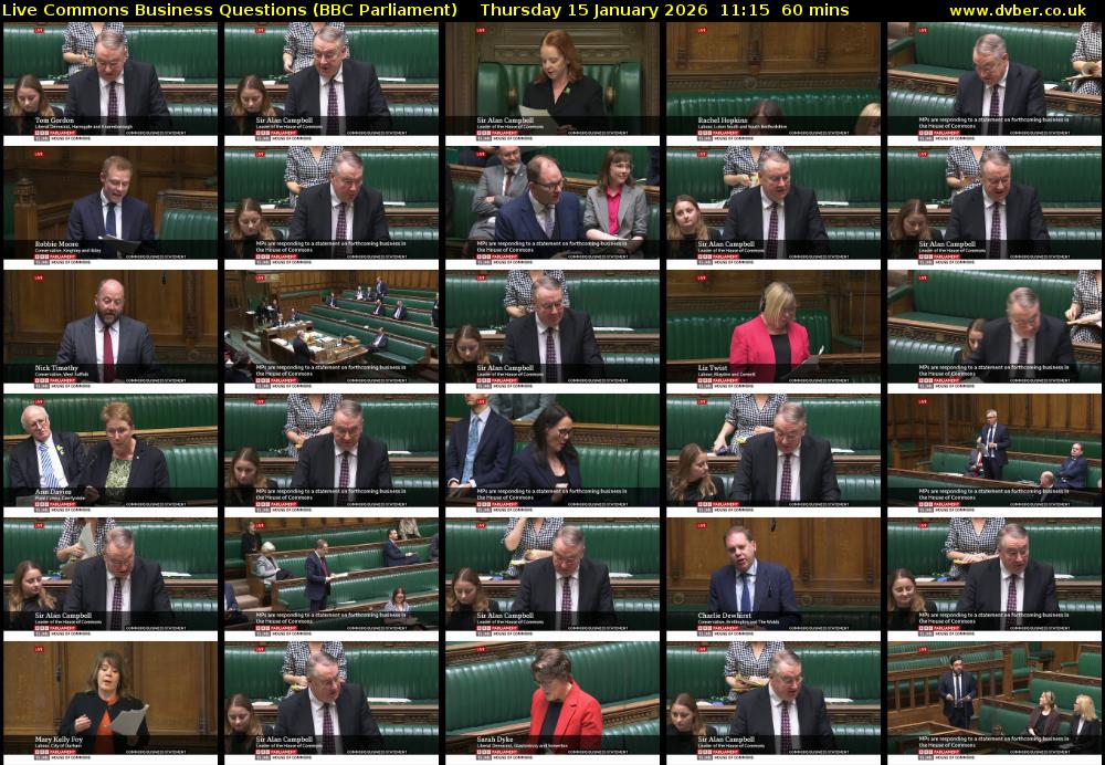 Live Commons Business Questions (BBC Parliament) Thursday 15 January 2026 11:15 - 12:15