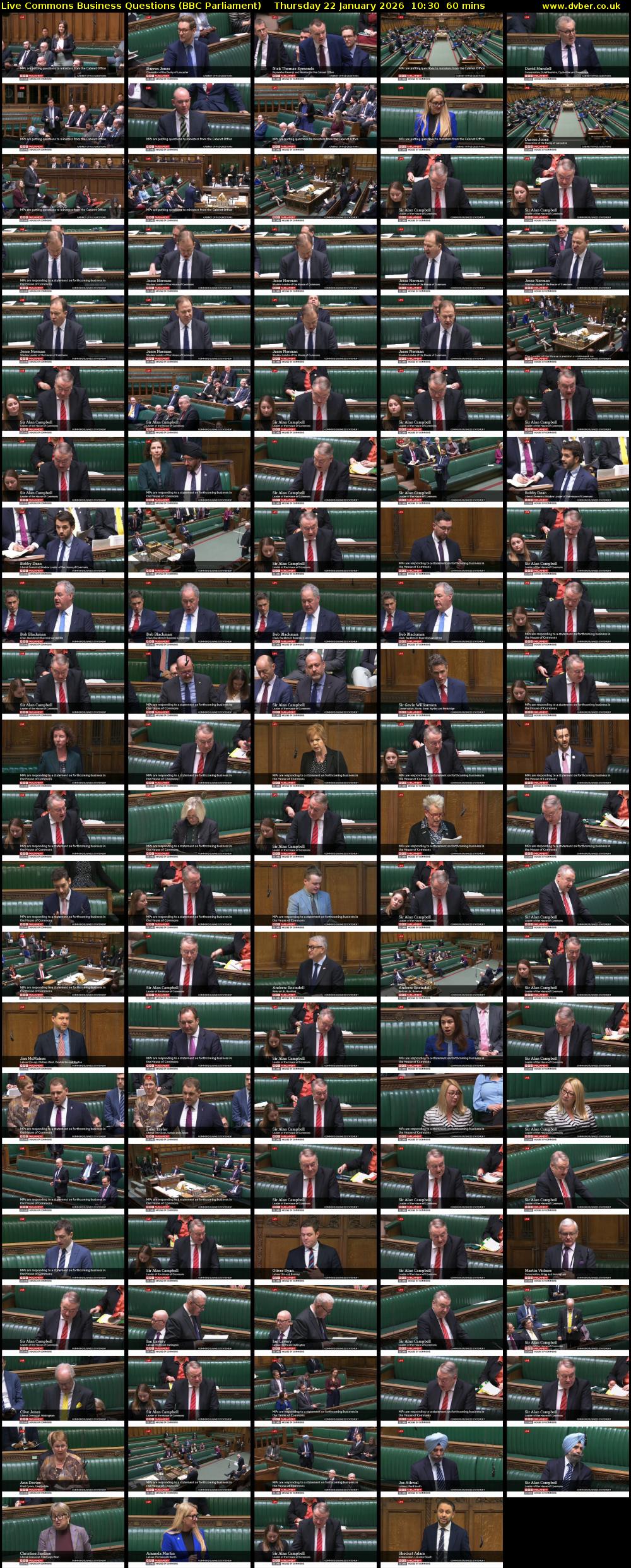 Live Commons Business Questions (BBC Parliament) Thursday 22 January 2026 10:30 - 11:30
