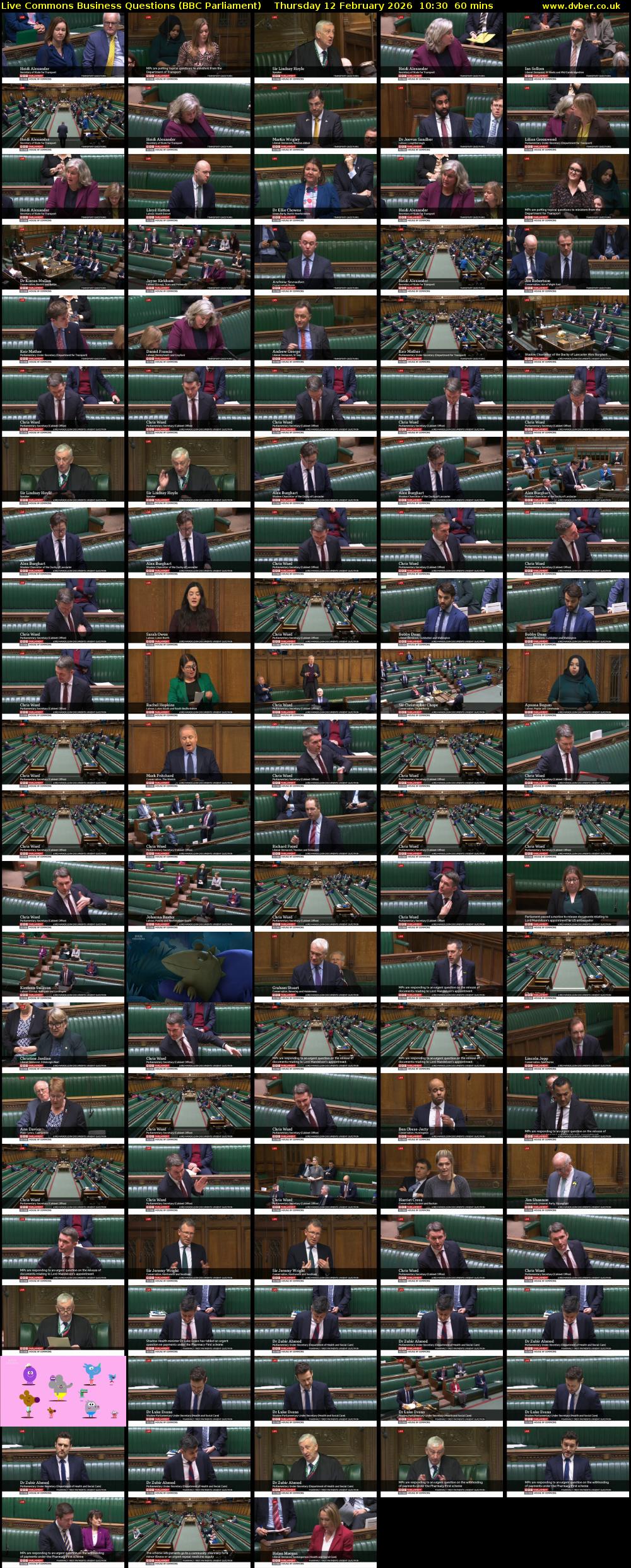 Live Commons Business Questions (BBC Parliament) Thursday 12 February 2026 10:30 - 11:30