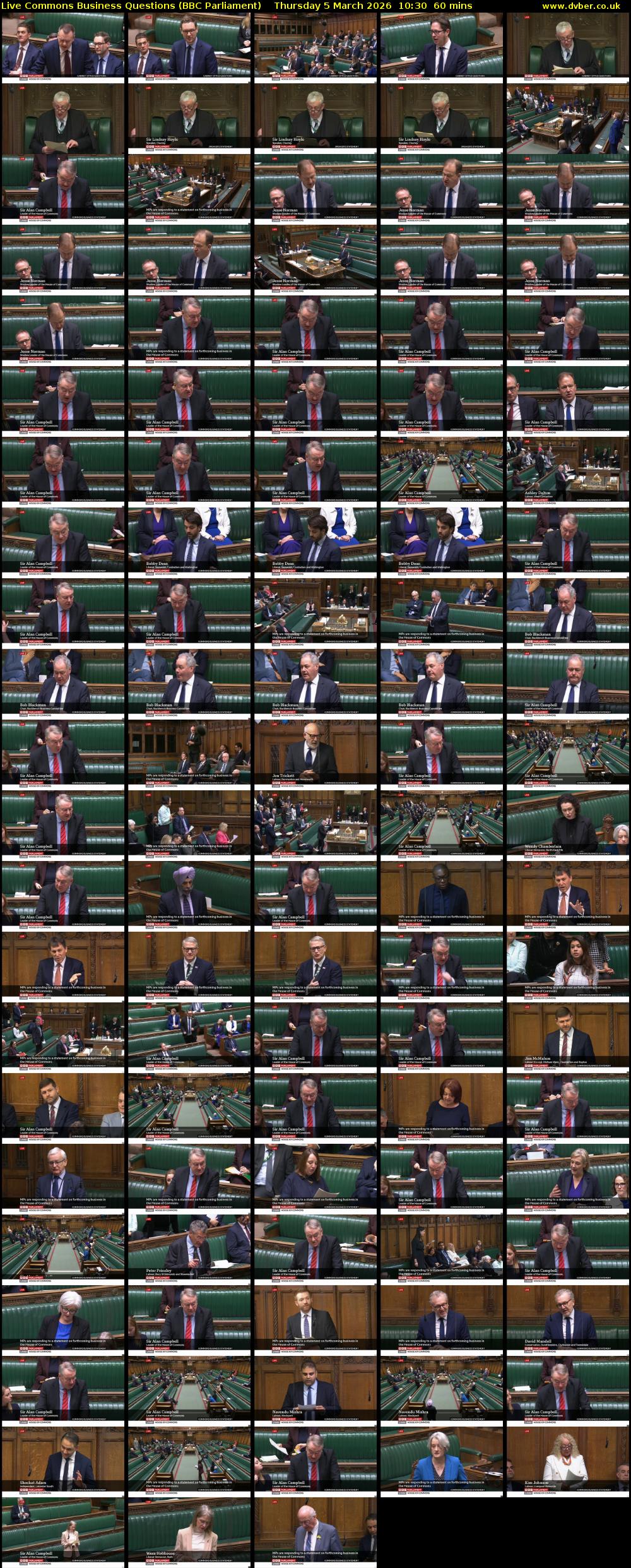 Live Commons Business Questions (BBC Parliament) Thursday 5 March 2026 10:30 - 11:30