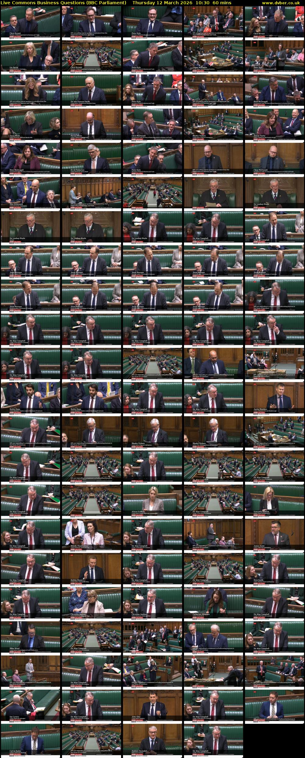 Live Commons Business Questions (BBC Parliament) Thursday 12 March 2026 10:30 - 11:30