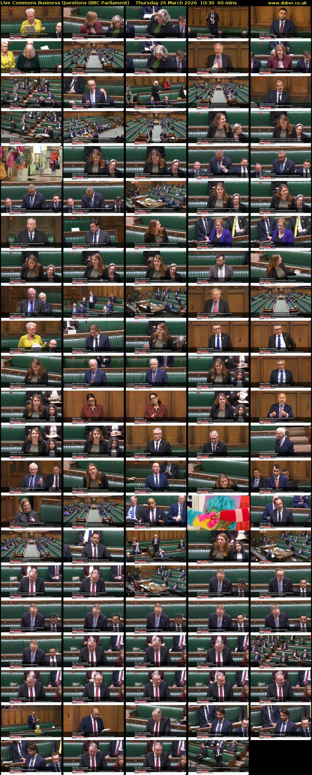 Live Commons Business Questions (BBC Parliament) Thursday 26 March 2026 10:30 - 11:30