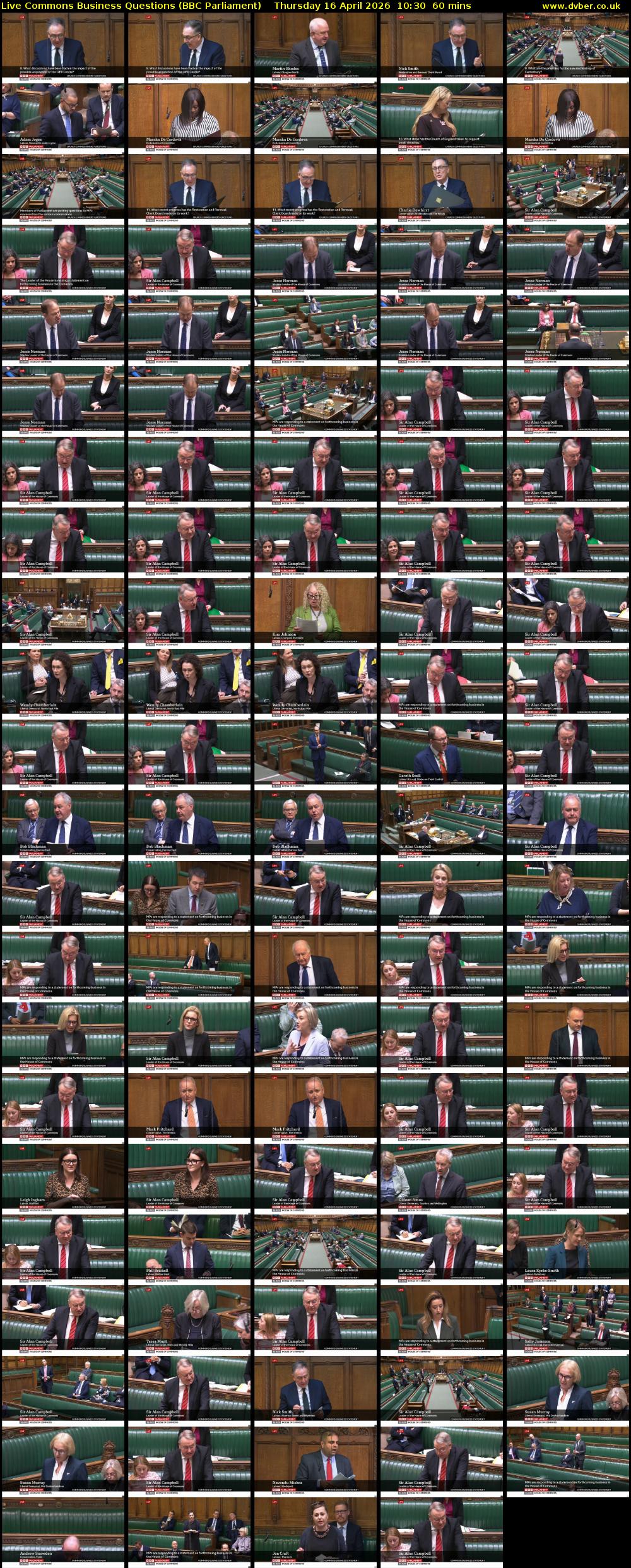Live Commons Business Questions (BBC Parliament) Thursday 16 April 2026 10:30 - 11:30