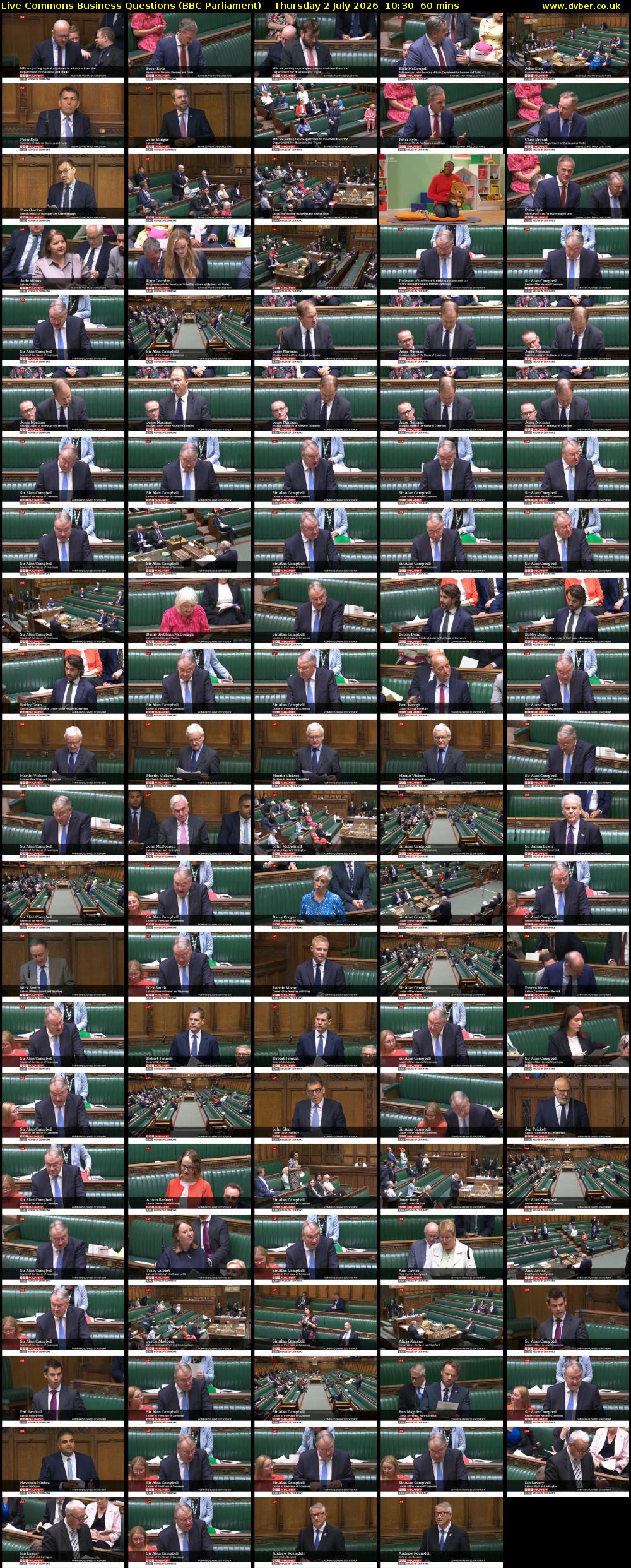 Live Commons Business Questions (BBC Parliament) Thursday 2 July 2026 10:30 - 11:30