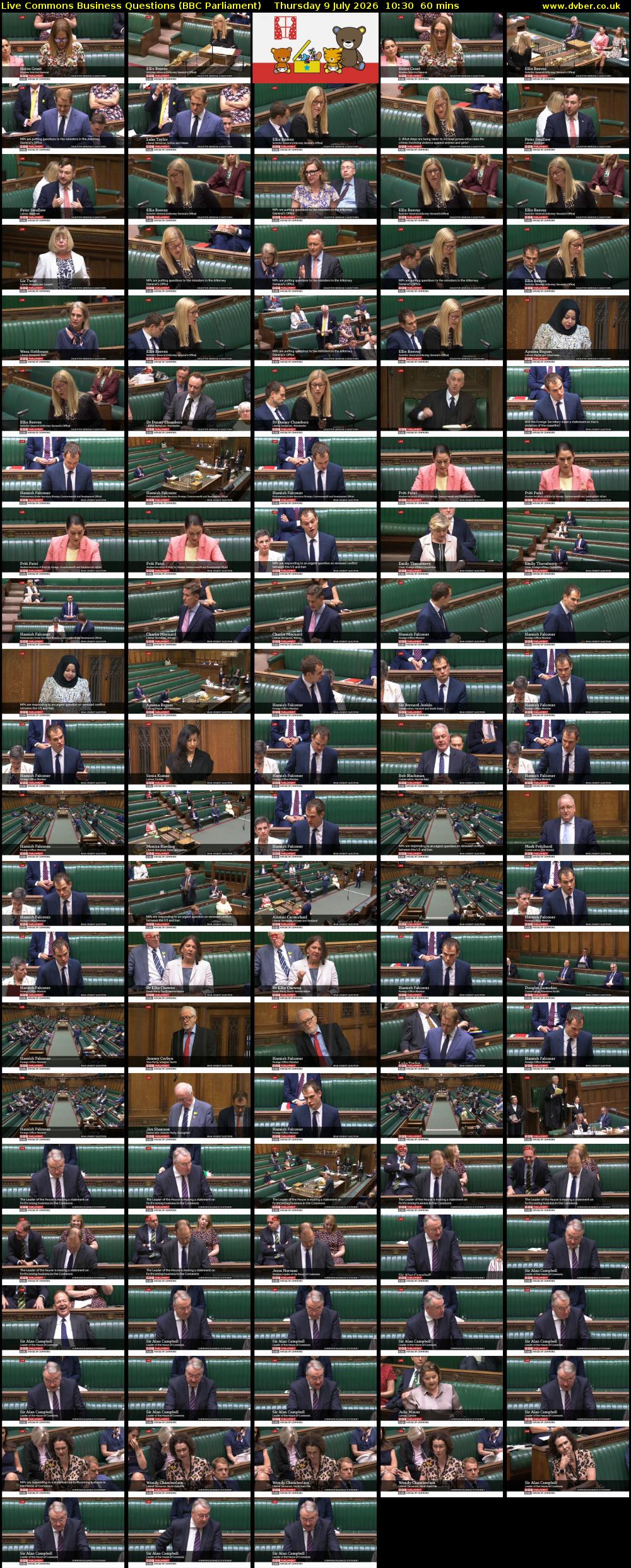 Live Commons Business Questions (BBC Parliament) Thursday 9 July 2026 10:30 - 11:30