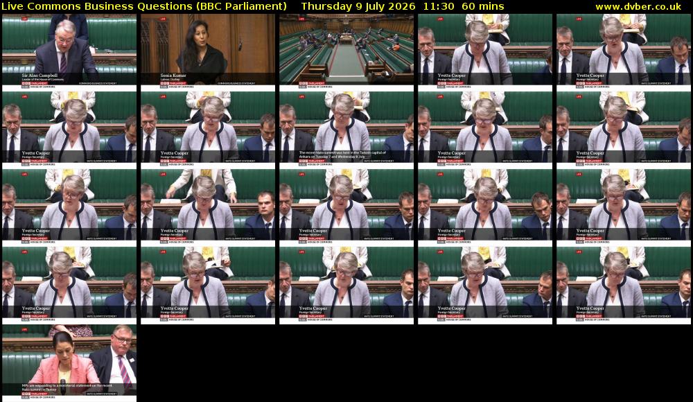 Live Commons Business Questions (BBC Parliament) Thursday 9 July 2026 11:30 - 12:30