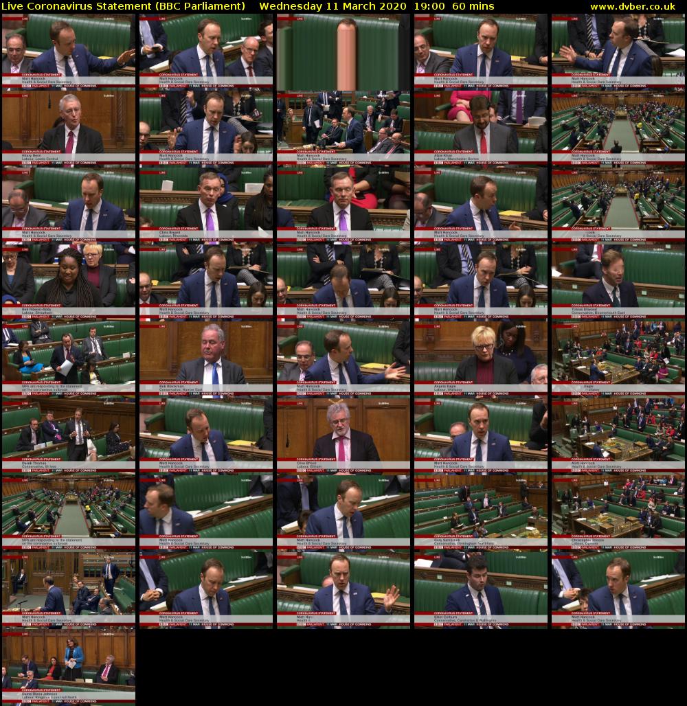 Live Coronavirus Statement (BBC Parliament) Wednesday 11 March 2020 19:00 - 20:00