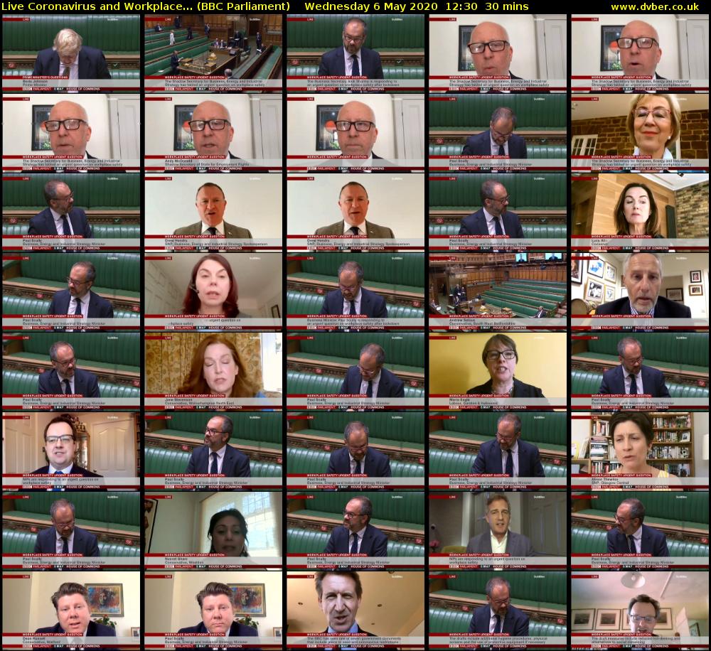 Live Coronavirus and Workplace... (BBC Parliament) Wednesday 6 May 2020 12:30 - 13:00