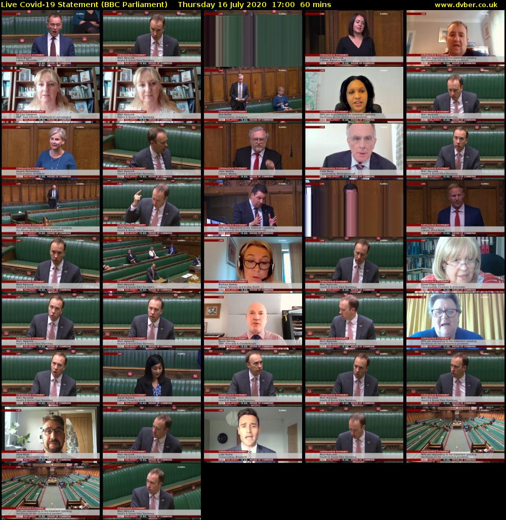 Live Covid-19 Statement (BBC Parliament) Thursday 16 July 2020 17:00 - 18:00