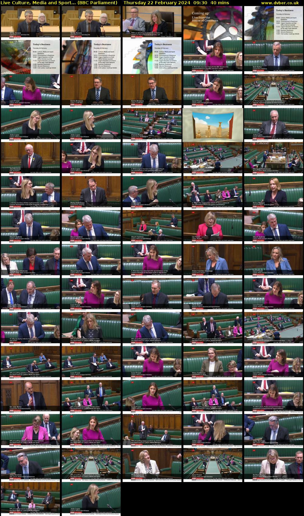 Live Culture, Media and Sport... (BBC Parliament) Thursday 22 February 2024 09:30 - 10:10