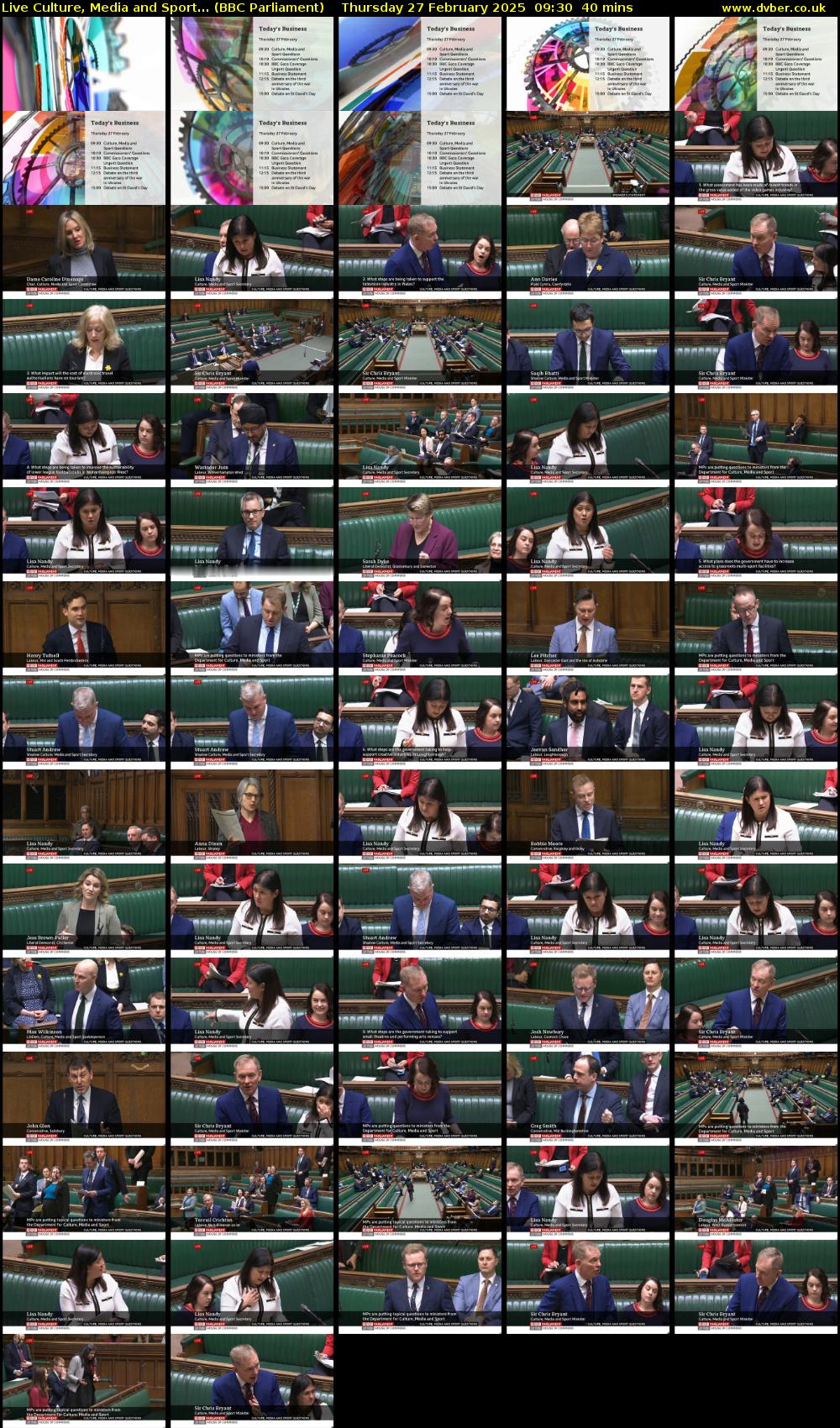 Live Culture, Media and Sport... (BBC Parliament) Thursday 27 February 2025 09:30 - 10:10