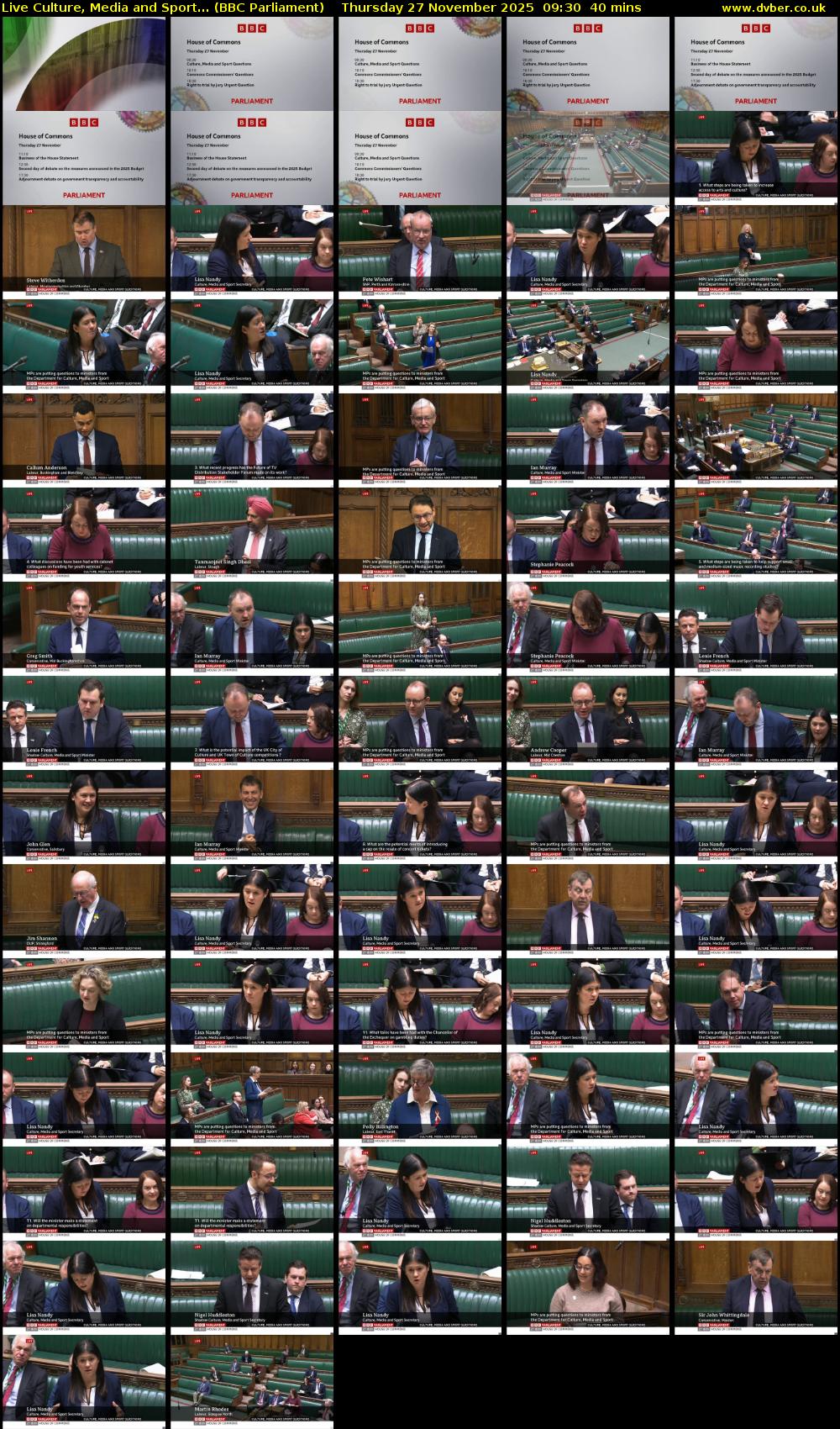 Live Culture, Media and Sport... (BBC Parliament) Thursday 27 November 2025 09:30 - 10:10