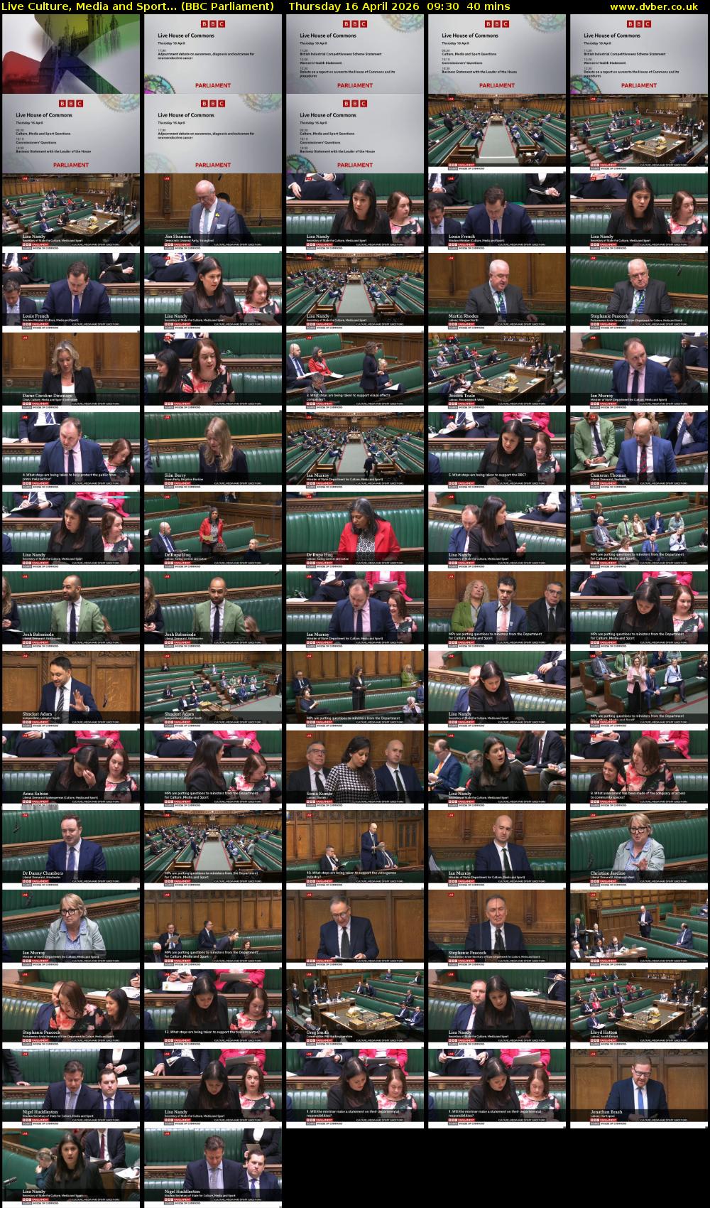 Live Culture, Media and Sport... (BBC Parliament) Thursday 16 April 2026 09:30 - 10:10