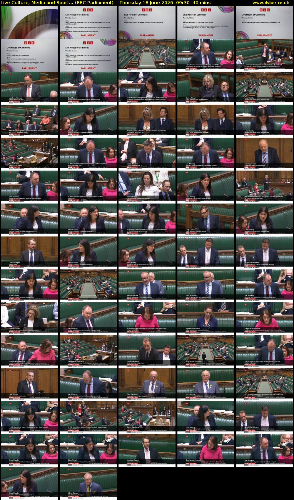 Live Culture, Media and Sport... (BBC Parliament) Thursday 18 June 2026 09:30 - 10:10