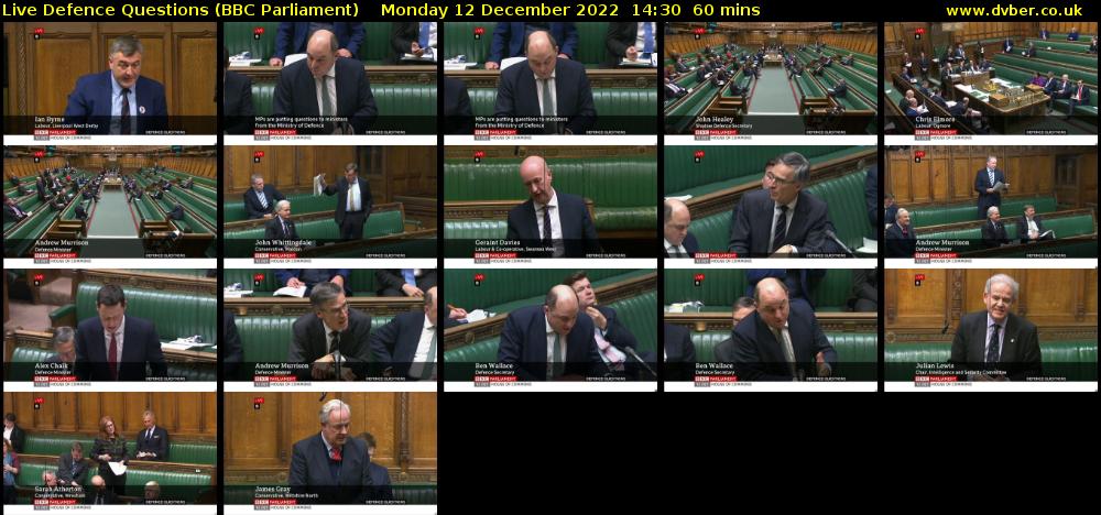 Live Defence Questions (BBC Parliament) Monday 12 December 2022 14:30 - 15:30