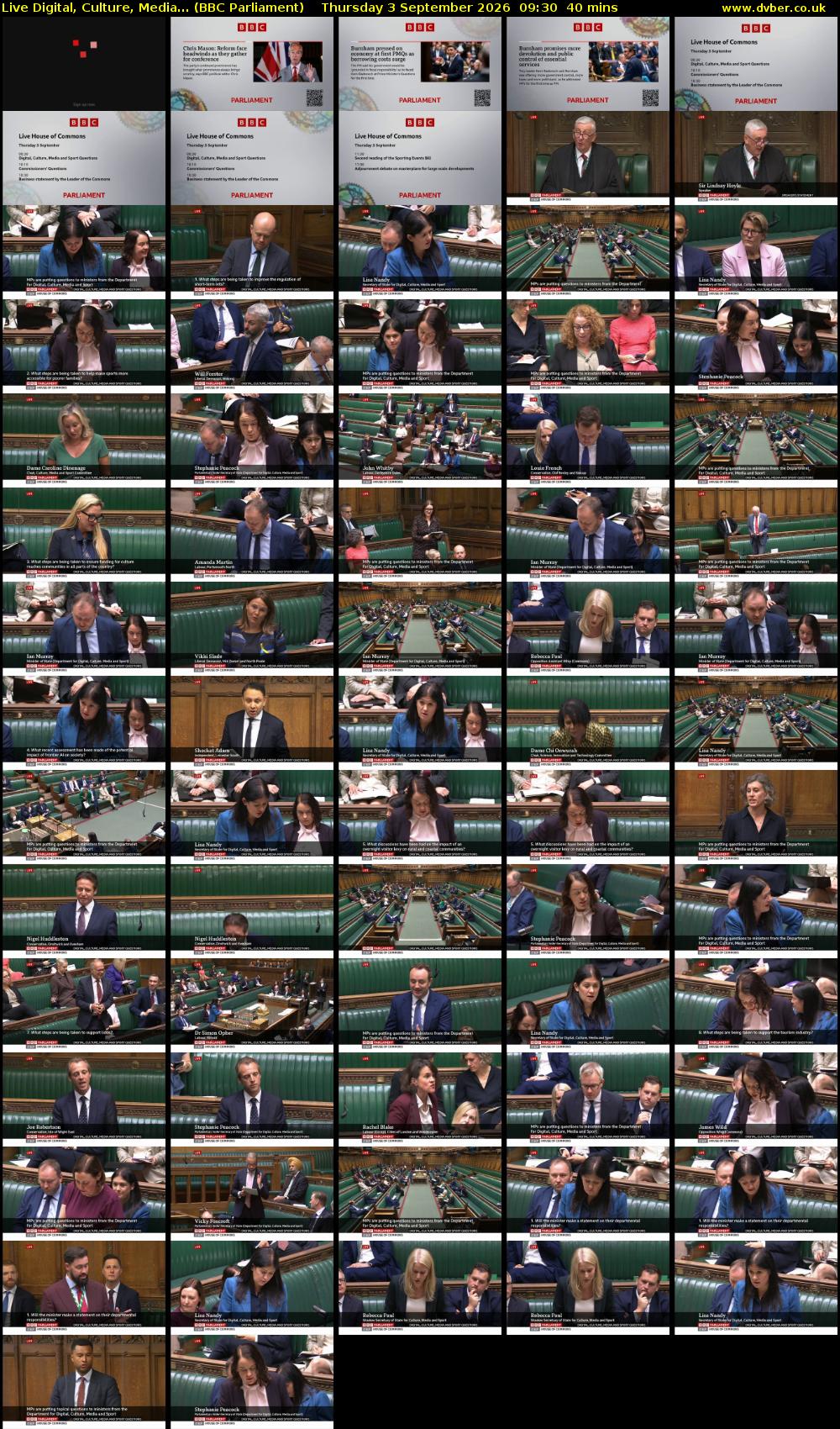 Live Digital, Culture, Media... (BBC Parliament) Thursday 3 September 2026 09:30 - 10:10