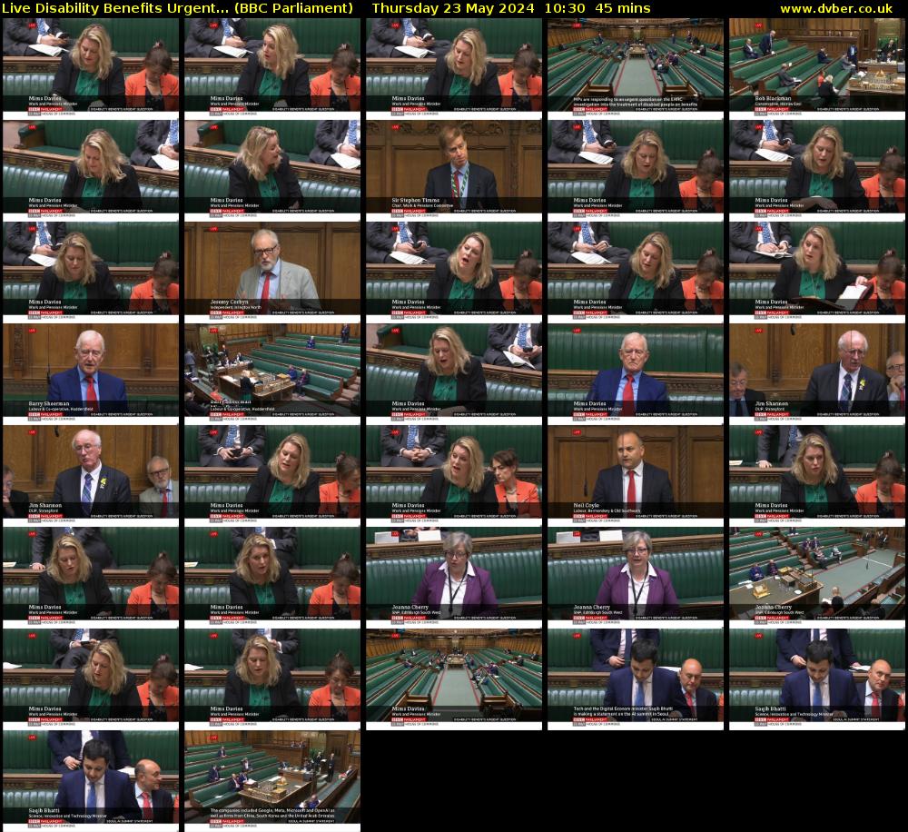 Live Disability Benefits Urgent... (BBC Parliament) Thursday 23 May 2024 10:30 - 11:15