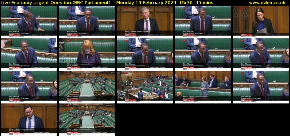 Live Economy Urgent Question (BBC Parliament) Monday 19 February 2024 15:30 - 16:15