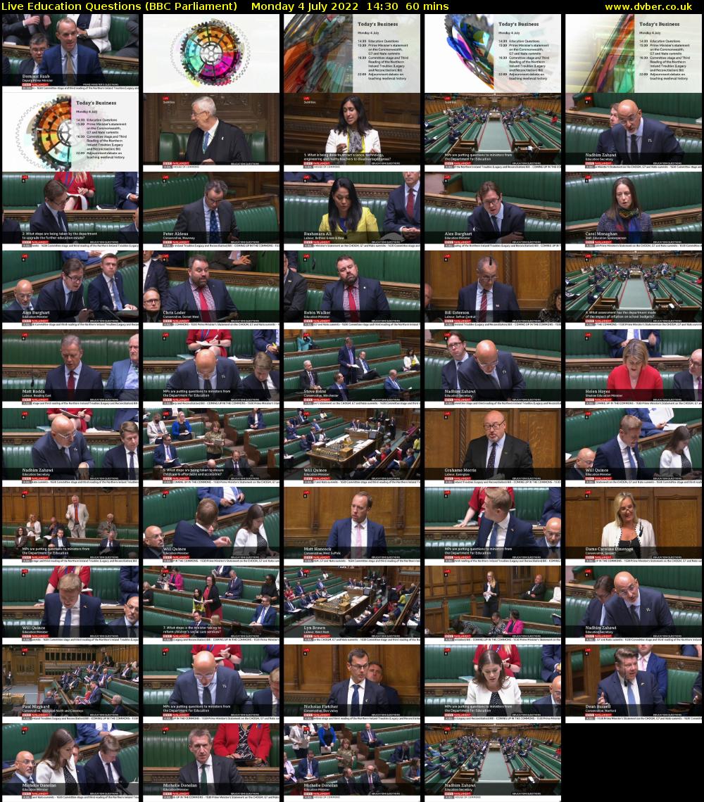 Live Education Questions (BBC Parliament) Monday 4 July 2022 14:30 - 15:30