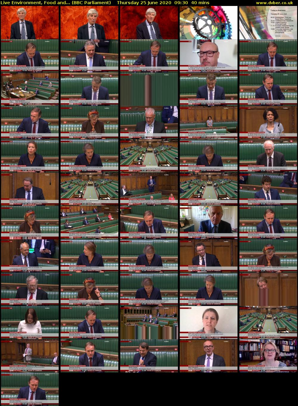 Live Environment, Food and... (BBC Parliament) Thursday 25 June 2020 09:30 - 10:10