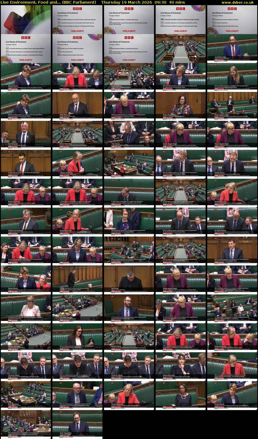 Live Environment, Food and... (BBC Parliament) Thursday 19 March 2026 09:30 - 10:10