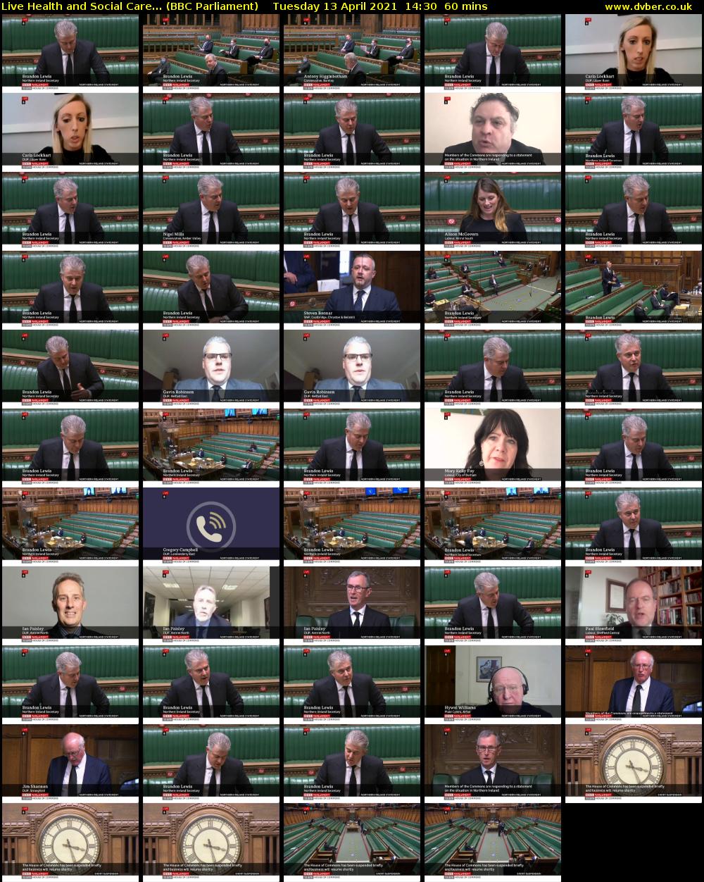 Live Health and Social Care... (BBC Parliament) Tuesday 13 April 2021 14:30 - 15:30