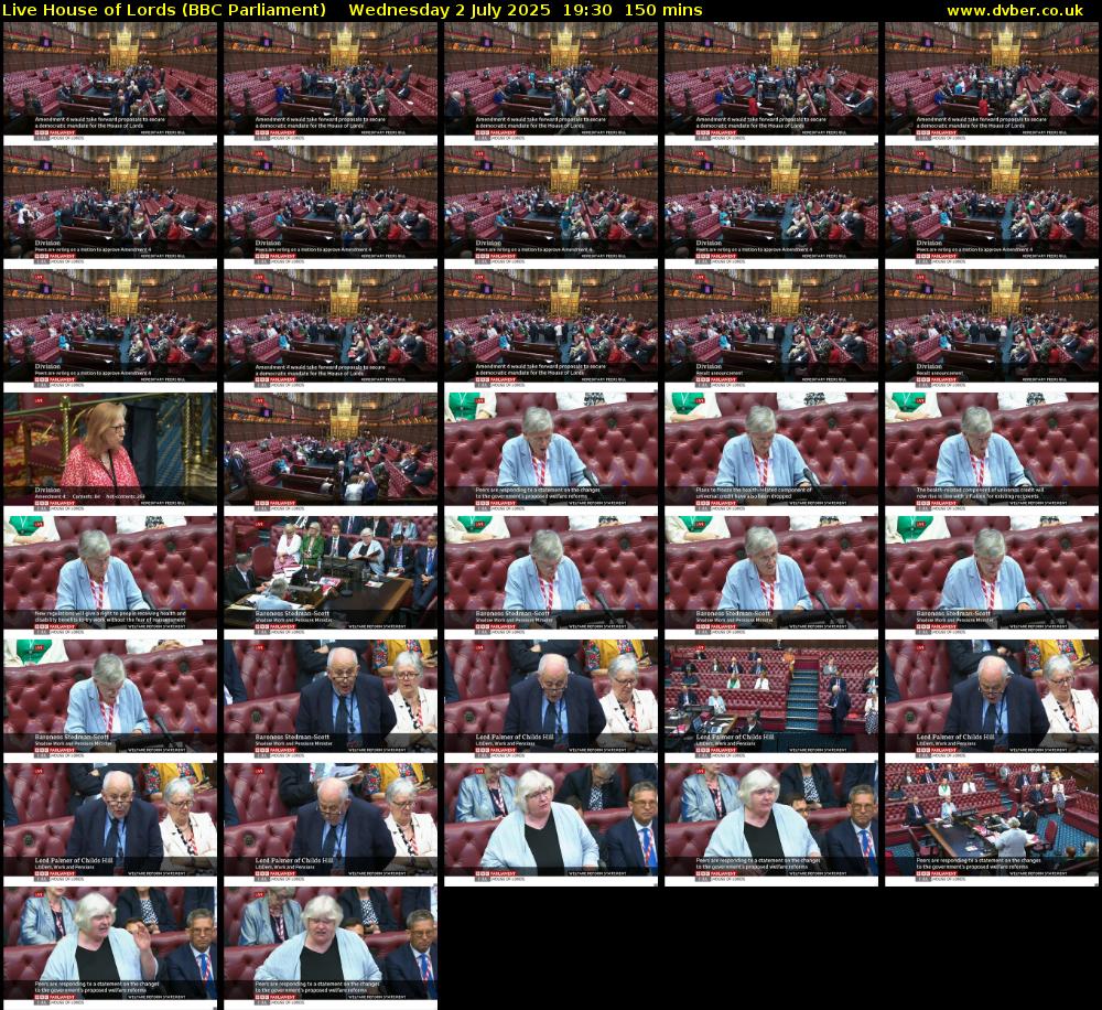Live House of Lords (BBC Parliament) Wednesday 2 July 2025 19:30 - 22:00
