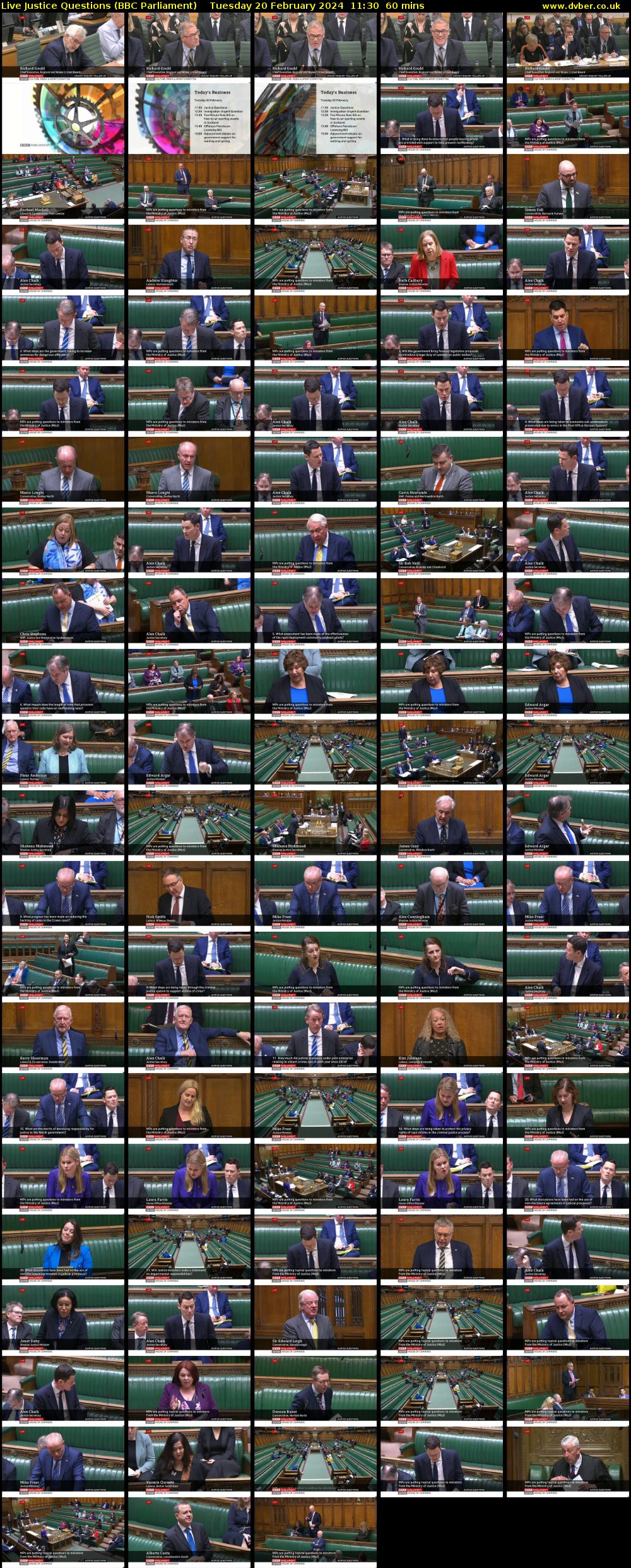 Live Justice Questions (BBC Parliament) Tuesday 20 February 2024 11:30 - 12:30