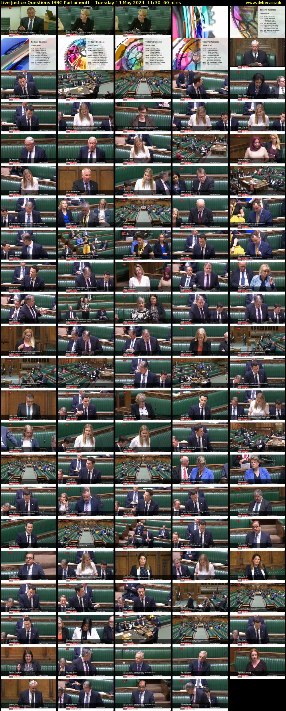 Live Justice Questions (BBC Parliament) Tuesday 14 May 2024 11:30 - 12:30