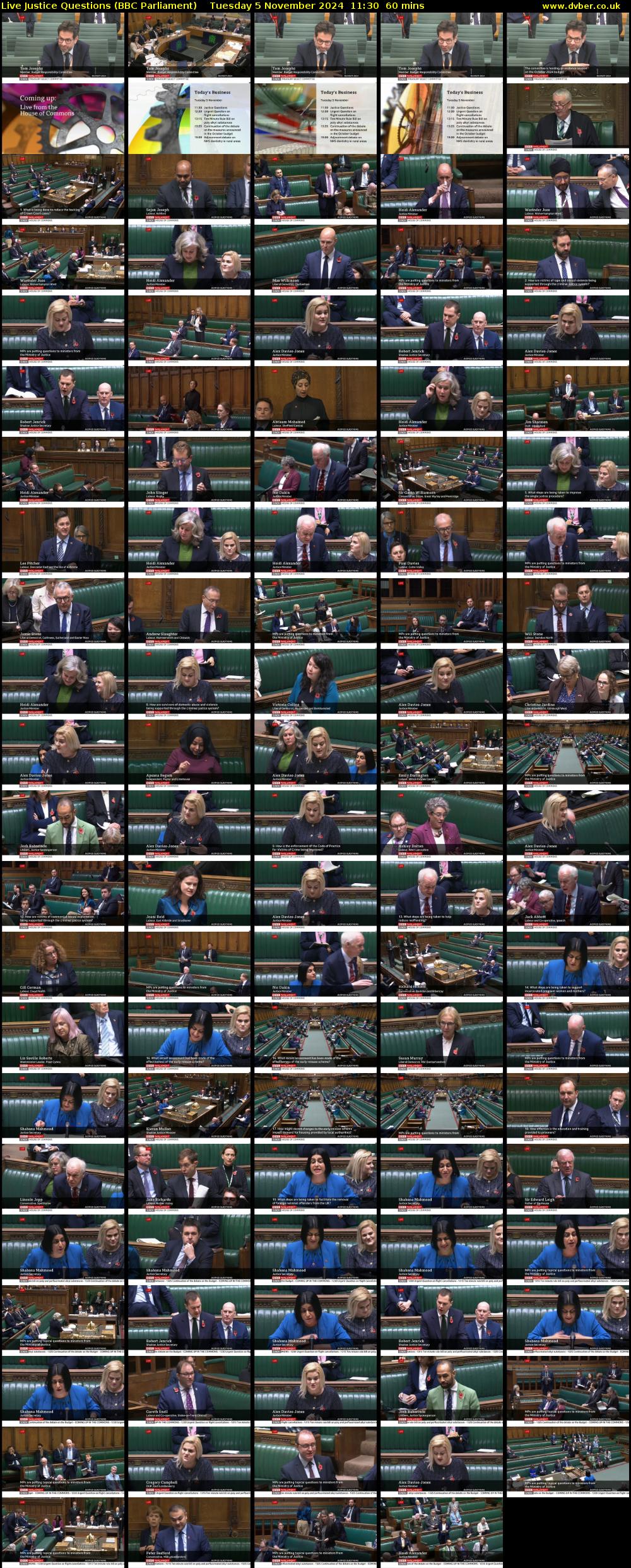 Live Justice Questions (BBC Parliament) Tuesday 5 November 2024 11:30 - 12:30