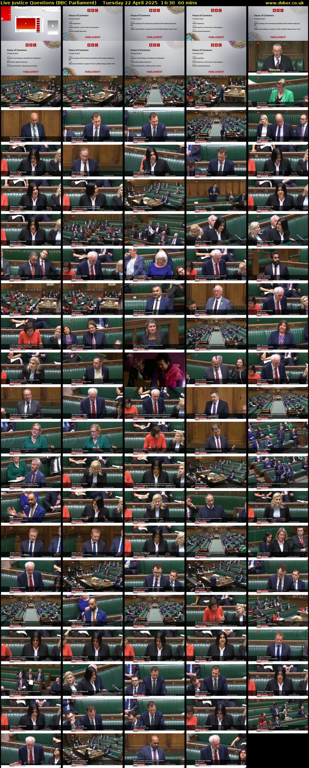 Live Justice Questions (BBC Parliament) Tuesday 22 April 2025 14:30 - 15:30