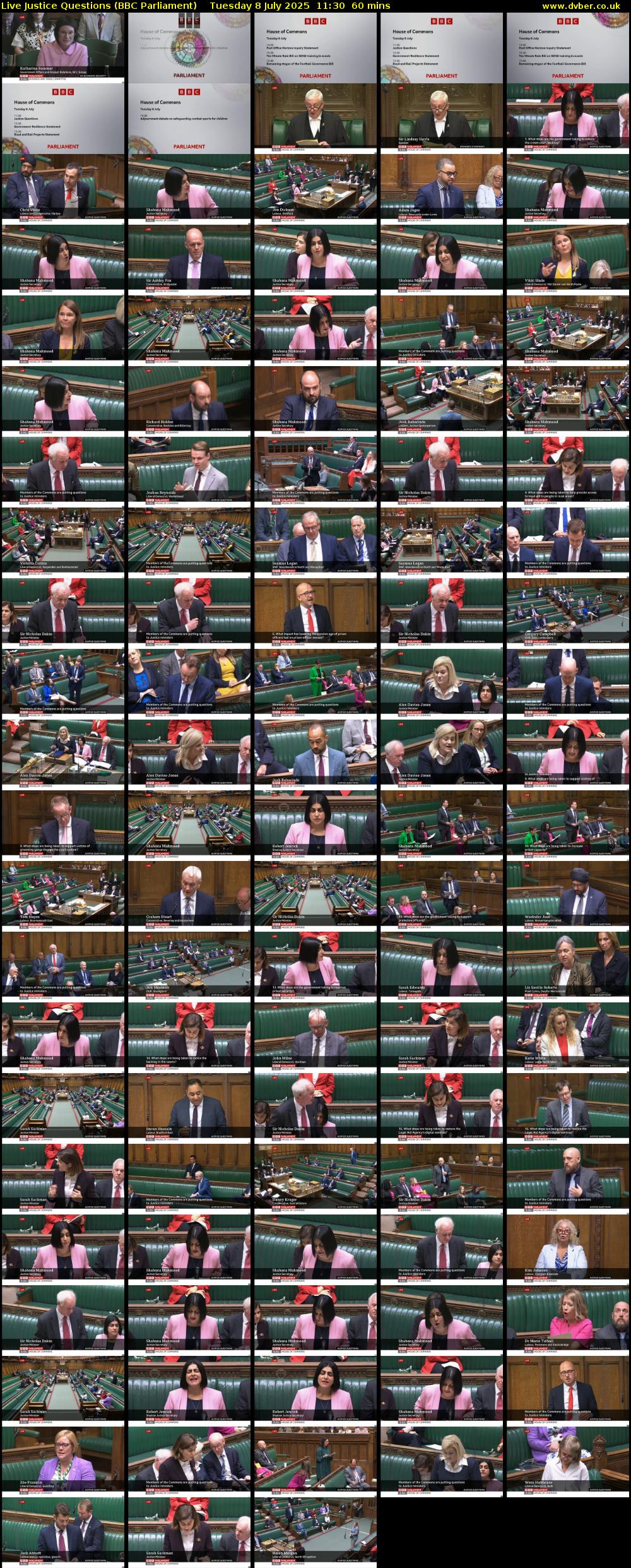 Live Justice Questions (BBC Parliament) Tuesday 8 July 2025 11:30 - 12:30