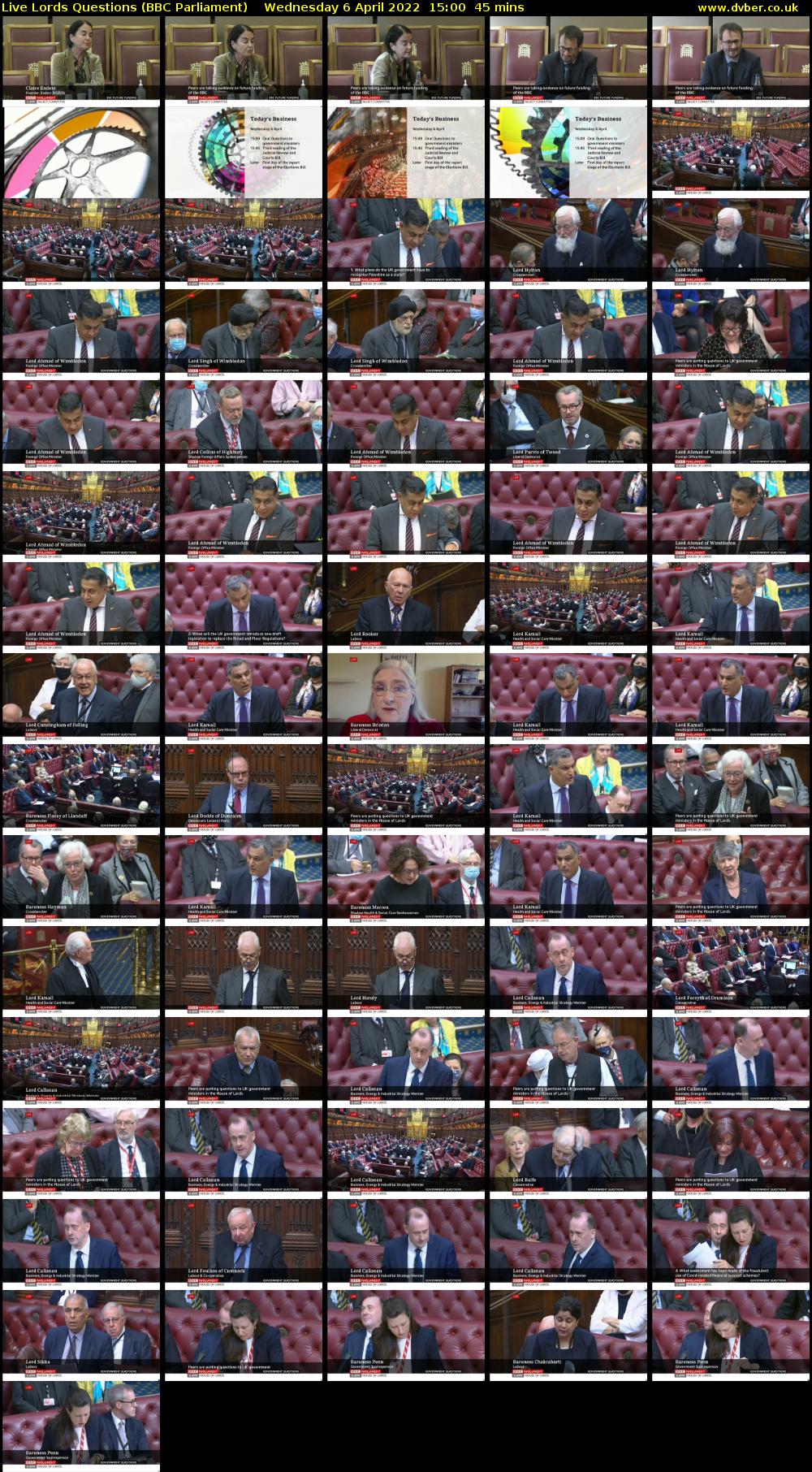 Live Lords Questions (BBC Parliament) Wednesday 6 April 2022 15:00 - 15:45