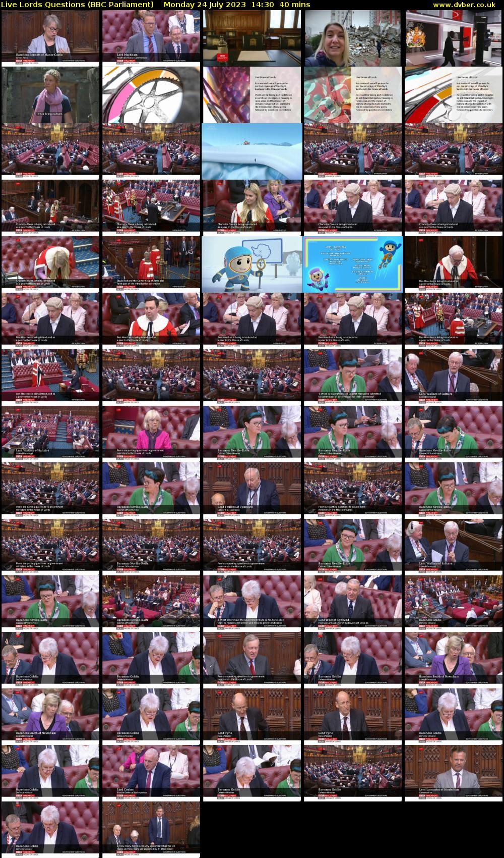 Live Lords Questions (BBC Parliament) Monday 24 July 2023 14:30 - 15:10