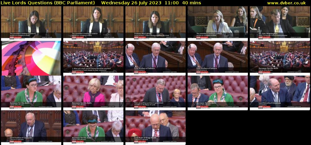 Live Lords Questions (BBC Parliament) Wednesday 26 July 2023 11:00 - 11:40