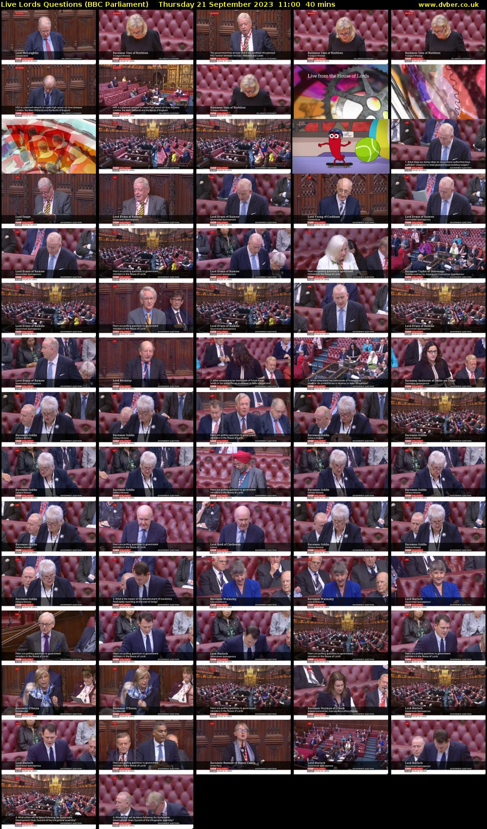 Live Lords Questions (BBC Parliament) Thursday 21 September 2023 11:00 - 11:40