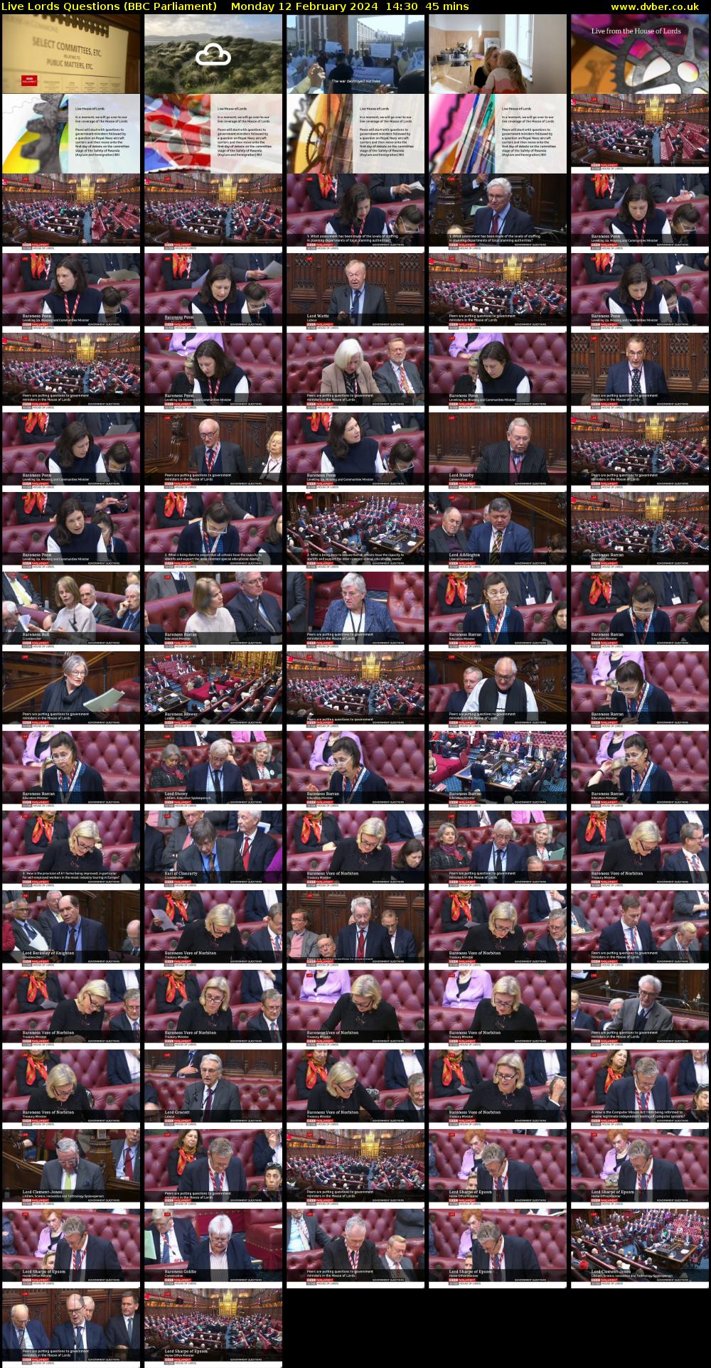 Live Lords Questions (BBC Parliament) Monday 12 February 2024 14:30 - 15:15