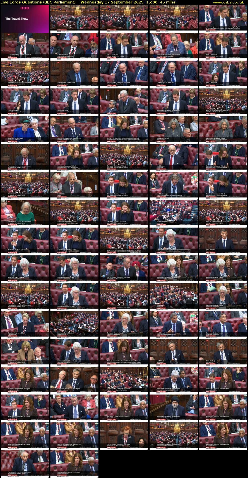 Live Lords Questions (BBC Parliament) Wednesday 17 September 2025 15:00 - 15:45