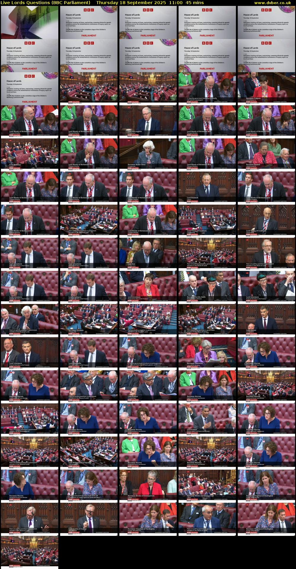 Live Lords Questions (BBC Parliament) Thursday 18 September 2025 11:00 - 11:45