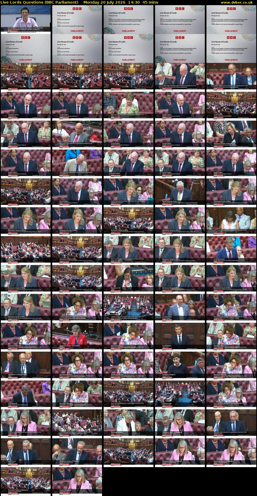 Live Lords Questions (BBC Parliament) Monday 20 July 2026 14:30 - 15:15