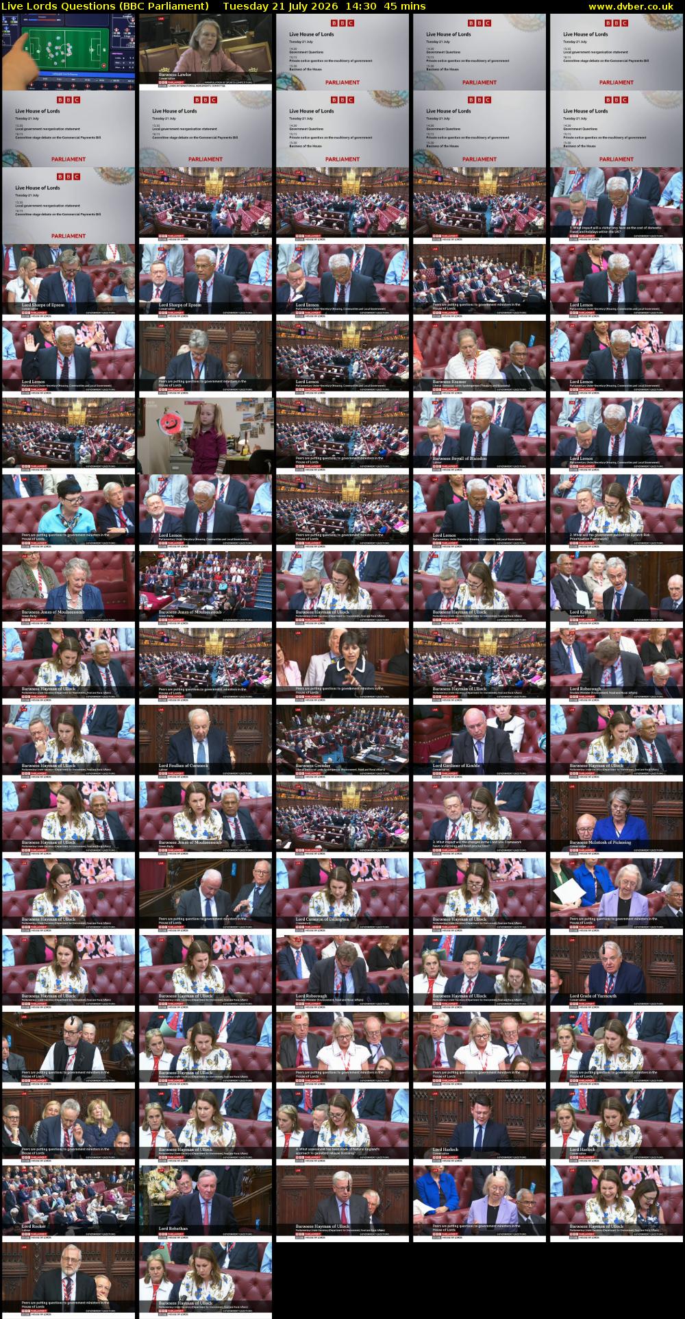 Live Lords Questions (BBC Parliament) Tuesday 21 July 2026 14:30 - 15:15