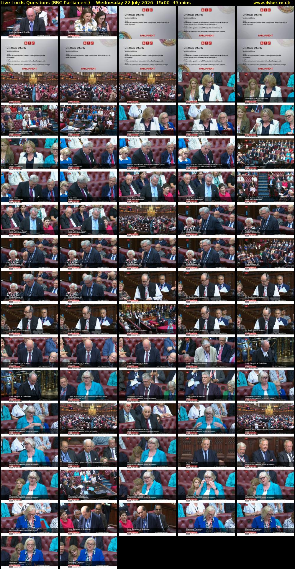 Live Lords Questions (BBC Parliament) Wednesday 22 July 2026 15:00 - 15:45