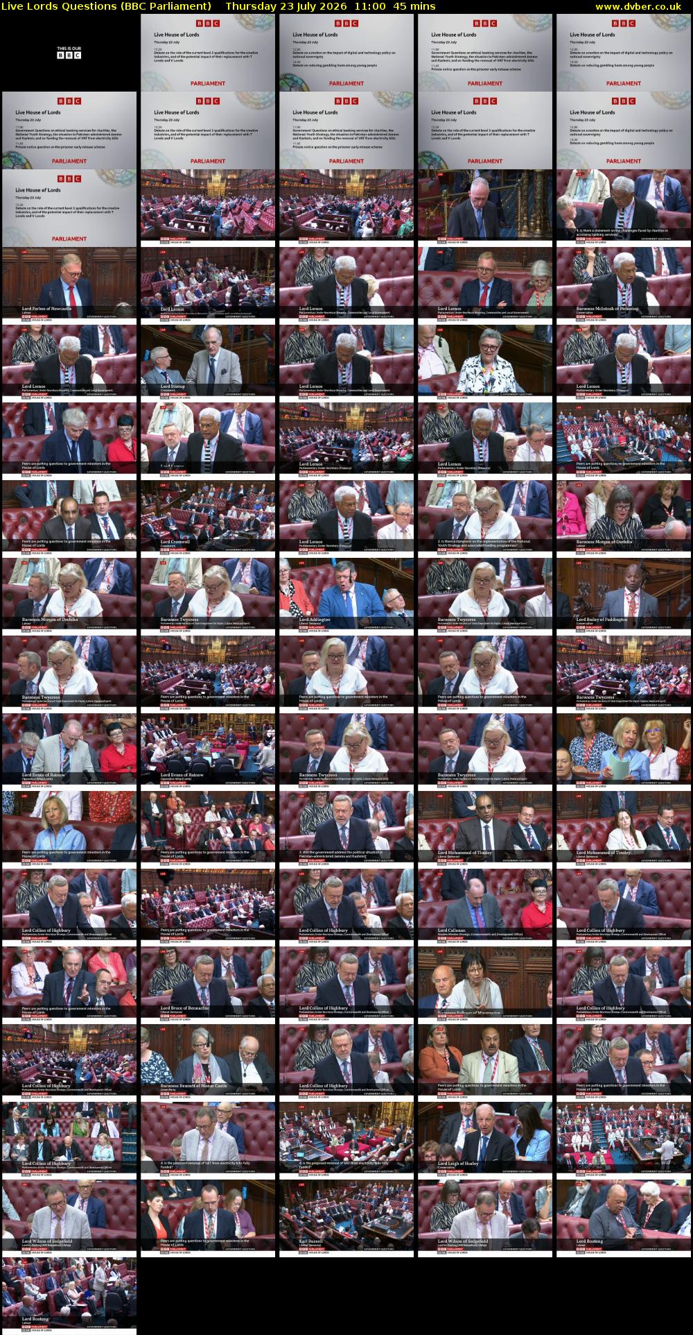 Live Lords Questions (BBC Parliament) Thursday 23 July 2026 11:00 - 11:45