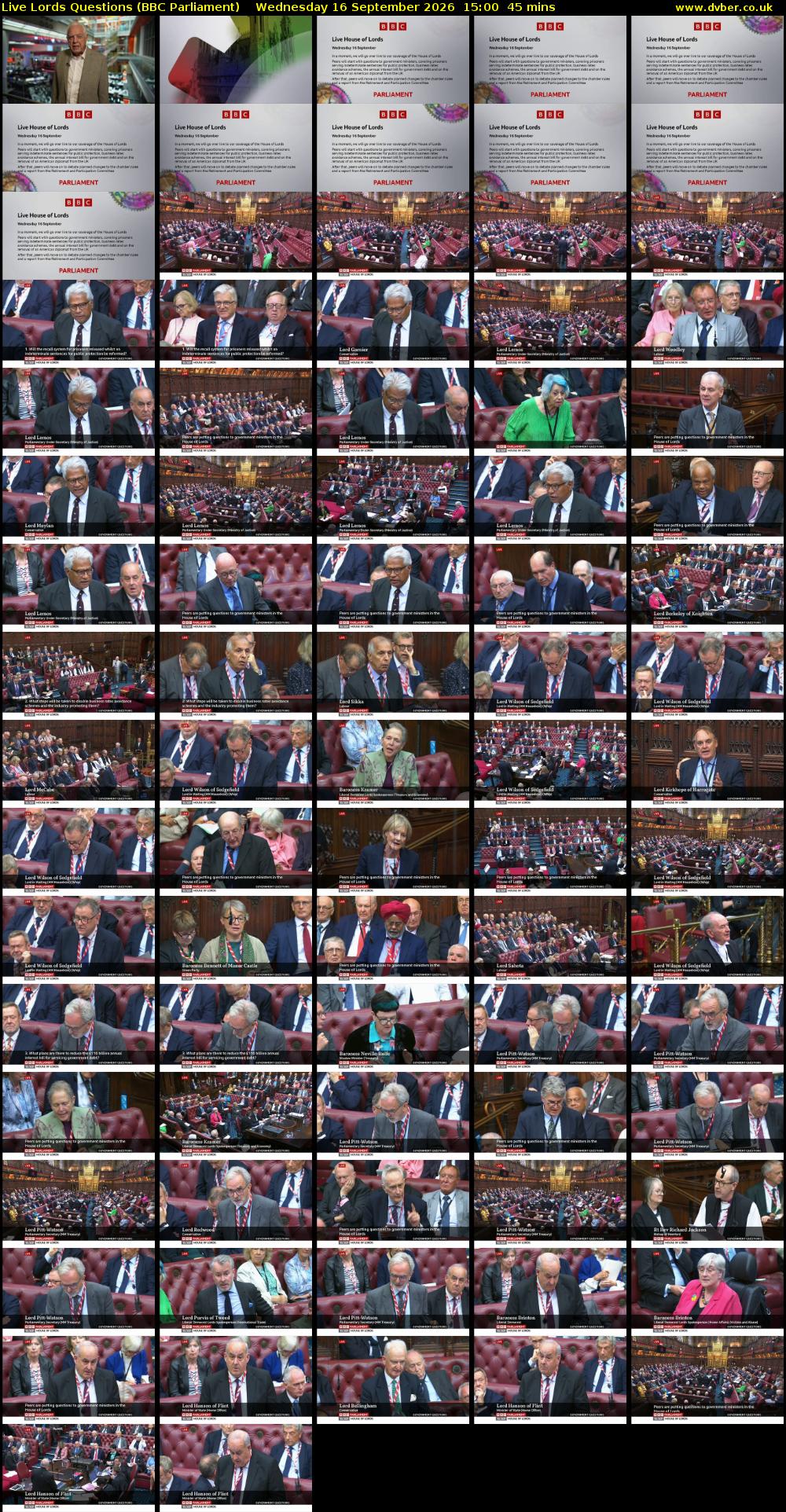 Live Lords Questions (BBC Parliament) Wednesday 16 September 2026 15:00 - 15:45