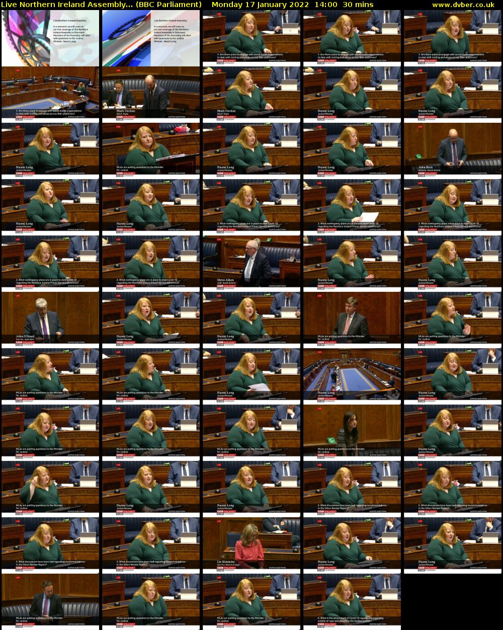 Live Northern Ireland Assembly... (BBC Parliament) Monday 17 January 2022 14:00 - 14:30