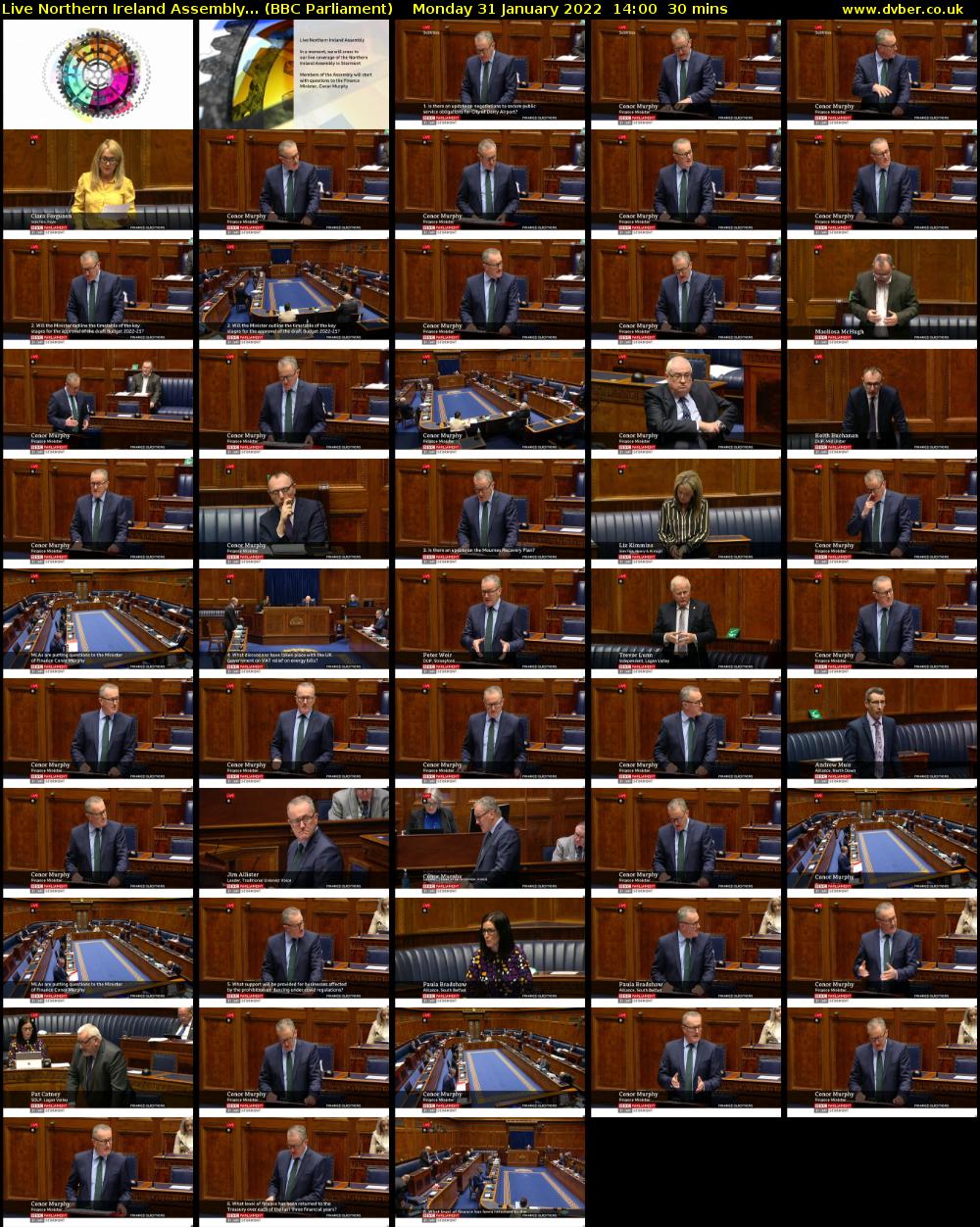 Live Northern Ireland Assembly... (BBC Parliament) Monday 31 January 2022 14:00 - 14:30