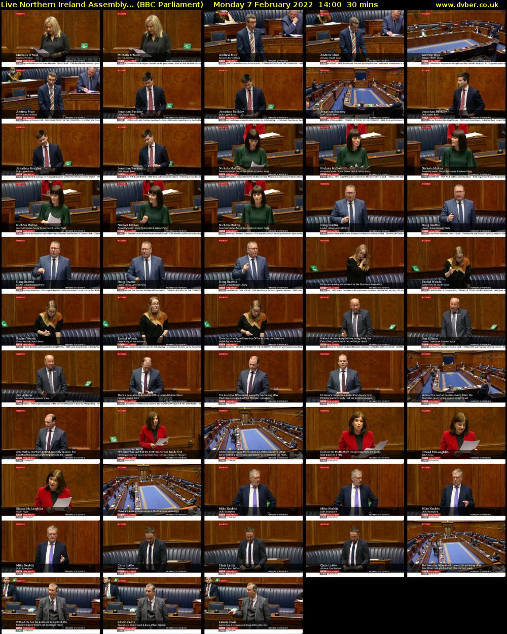 Live Northern Ireland Assembly... (BBC Parliament) Monday 7 February 2022 14:00 - 14:30