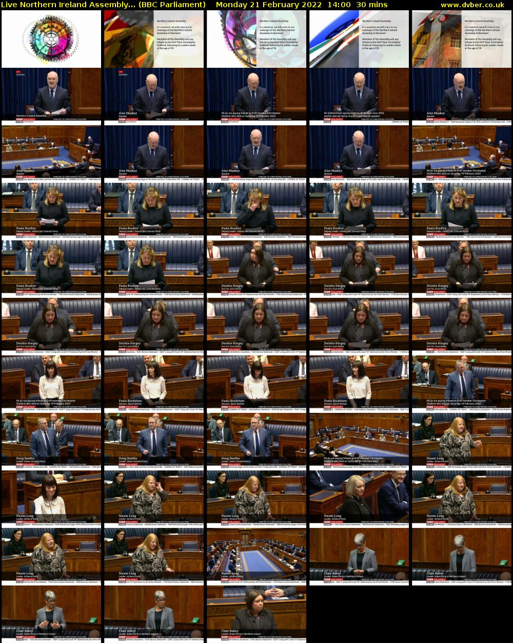 Live Northern Ireland Assembly... (BBC Parliament) Monday 21 February 2022 14:00 - 14:30
