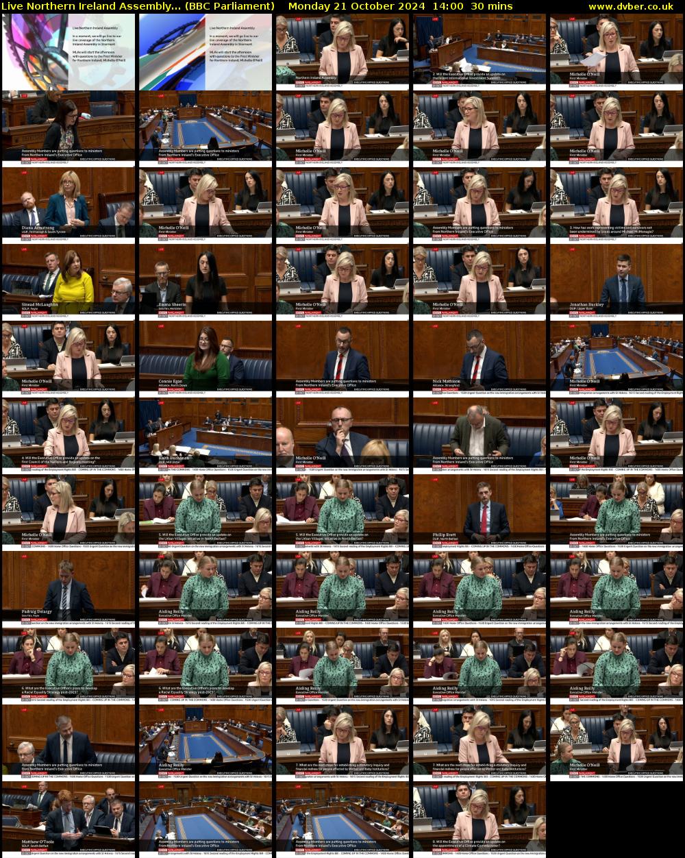 Live Northern Ireland Assembly... (BBC Parliament) Monday 21 October 2024 14:00 - 14:30
