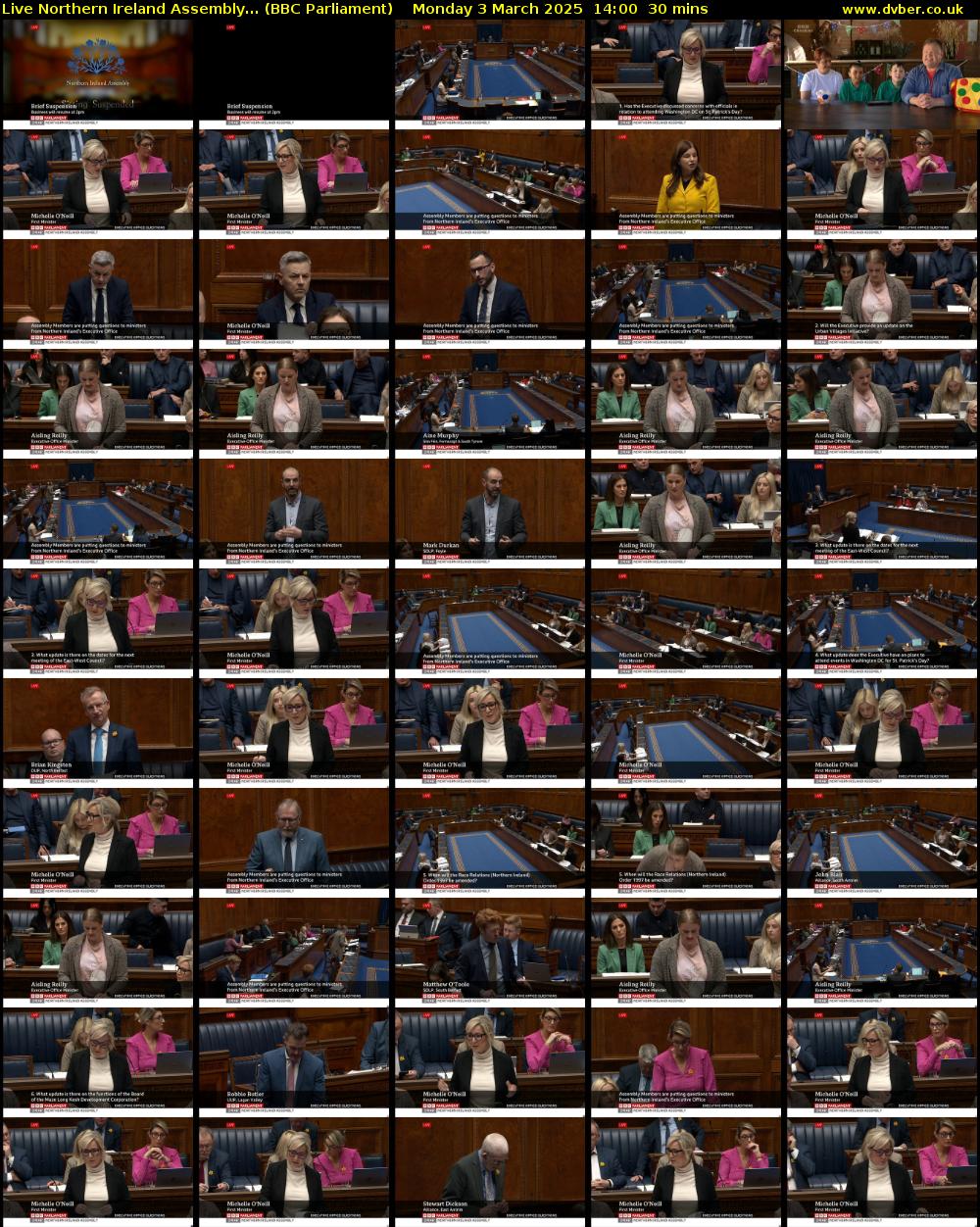 Live Northern Ireland Assembly... (BBC Parliament) Monday 3 March 2025 14:00 - 14:30